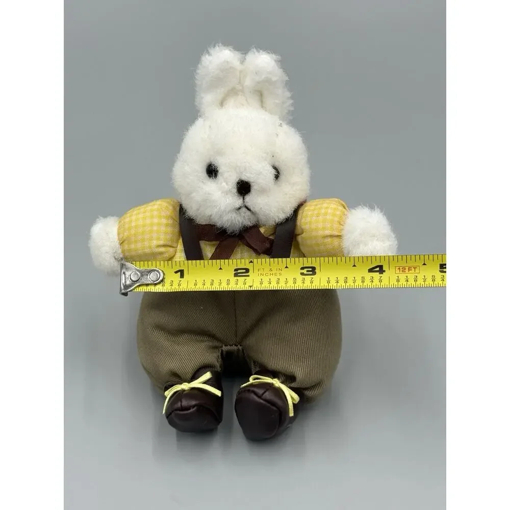 Vintage Jerry Elsner Co Small 5” White Bunny Rabbit‎ Plush Yellow Gingham Top